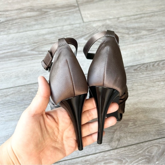 BCBGMAXAZRIA Brown Satin Jeweled Upper Strappy Sandals - Picture 7 of 14